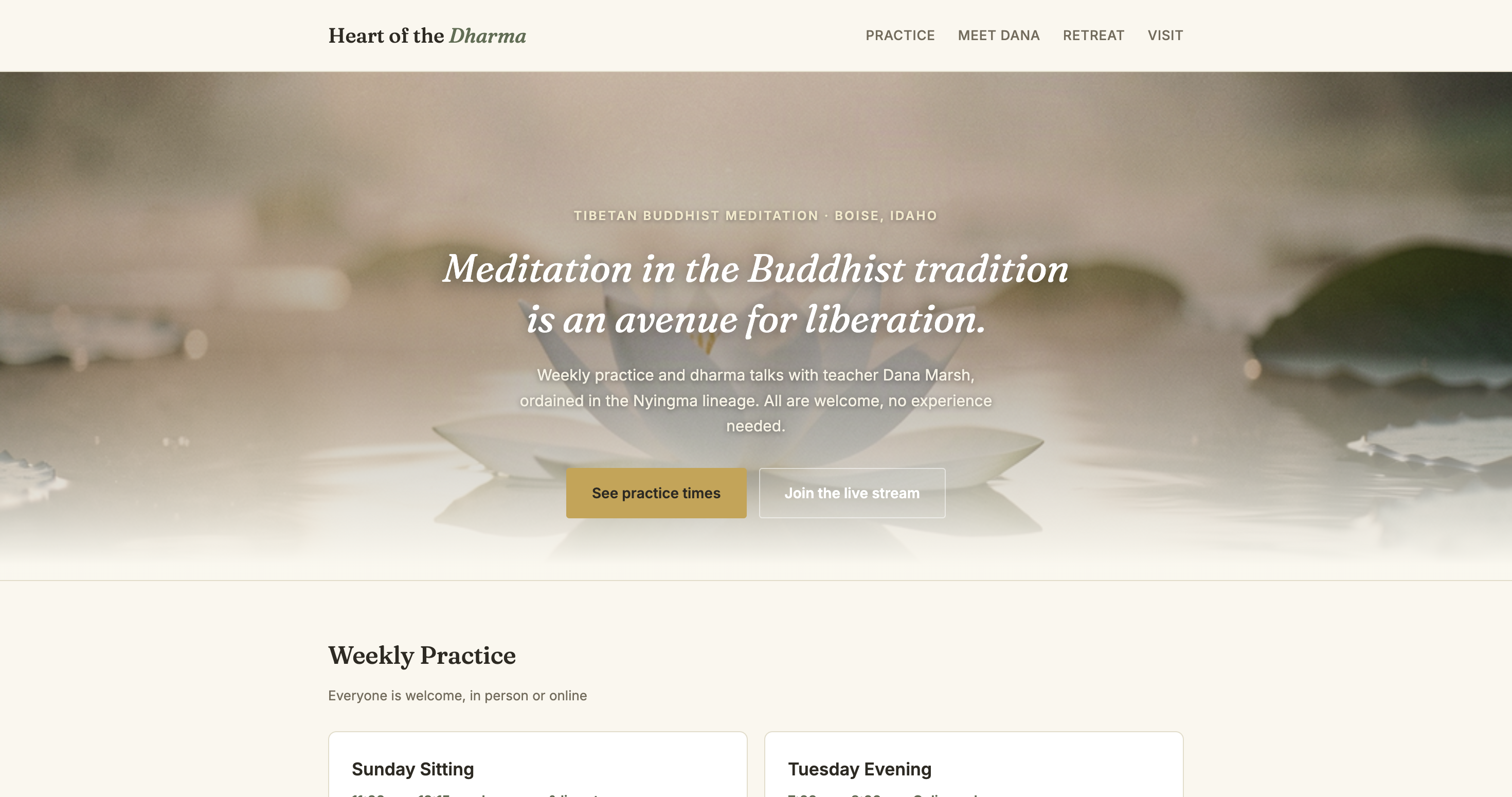 Redesigned Heart of the Dharma homepage