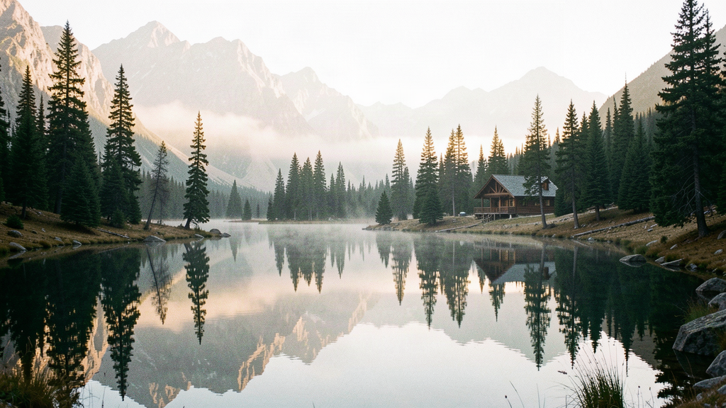 Mountain retreat setting with pond